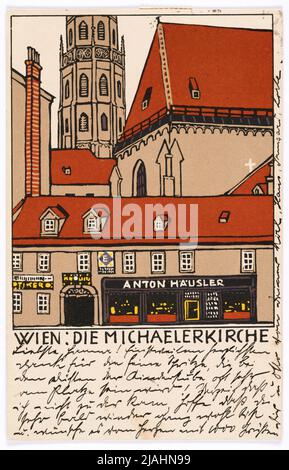 Postkarte der Wiener Werkstätte Nr. 140: Wien: Die Michaelerkirche. Urban Janke (1887-1915), Künstlerin, Wiener Werkstätte, Verlag Stockfoto