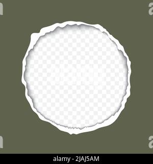 Geripptes rundes Loch in grüner alter Pappe auf transparentem Hintergrund realistisches Vektor-Design isoliertes Element Stock Vektor