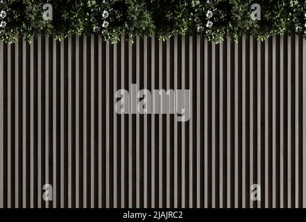 Interior Design, 3D Rendering eines modernen Wand nahtlose Muster mit vertikalen schwarzen Lamellen und vertikalen Garten für Produktdisplay, Logo-Modell, etc Stockfoto