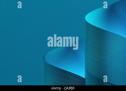 Blaue Spirale mit Licht, 3D Renderdarstellung, 3D abstrakter Hintergrund Stockfoto