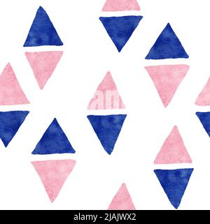 Handgezeichnetes, nahtloses Aquarell-Muster mit marineblauen Boho-Elementen. Bohemian blue pink Stoffdruck, Indigo Rose geometrische abstrakte Formen, Ethno-Design. Für Hochzeitseinladung, zeigen Geschlecht Karten Dekor Tapete Stockfoto
