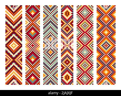 Pixel mexikanischen azteken maya-Muster, ethnische Stammes-Vektor-Hintergrund. Nahtlose geometrische Muster Ornament von Mexiko und Native American Boho Dekoration mit Stickerei Textur Stock Vektor