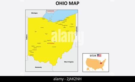 Ohio-Karte. Staat- und Distriktkarte von Ohio. Politische Karte von Ohio mit dem Hauptbezirk. Stock Vektor