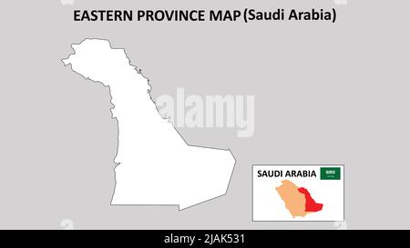 Karte der östlichen Provinz.Karte der östlichen Provinz Saudi-Arabien mit weißem Hintergrund und Linienkarte. Stock Vektor