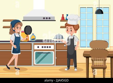 Abbildung: Zwei Köche beim Kochen in der Küche Stock Vektor