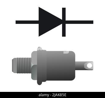 Diode. Funkkomponente. Funkelektronik. Symbolische Bezeichnung. Isoliert auf weißem Hintergrund. Symbol für ein einzelnes Objekt. Vektor. Stock Vektor