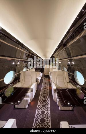 Der Innenraum eines Gulfstrean IV Business Privatjets - Stock Photo Stockfoto