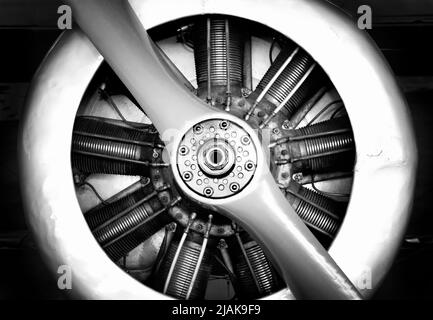 Flugzeug-Radialmotor mit Propeller Stockfoto