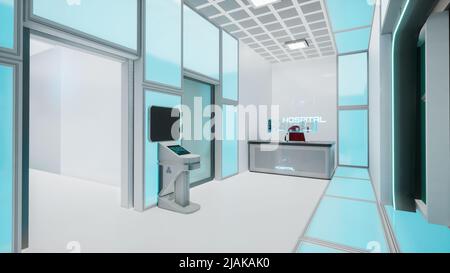 Futuristischer Krankenhausraum im Metaverse-Konzept. 3D Rendern Stockfoto