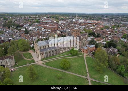 Katherdeal von St Albans in Herts UK Luftdrohne aus der Luft Stockfoto