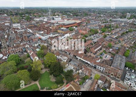 St Albans Stadt in Herts UK Luftdrohne Luftaufnahme Stockfoto