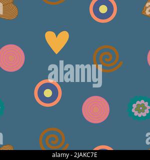 Rosa und gelbe geometrische Elemente auf dunkelblauem Hintergrund. Stock Vektor