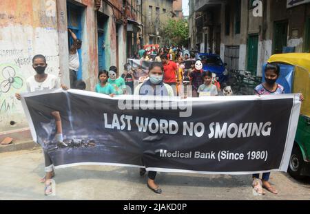 Kalkutta, Westbengalen, Indien. 31.. Mai 2022. Am 31. Mai wird weltweit jedes Jahr eine Rally zum Weltnichtrauchertag beobachtet. Diese jährliche Feier informiert die Öffentlichkeit über die Gefahren des Tabakkonsums. (Bild: © Rahul Sadhukhan/Pacific Press via ZUMA Press Wire) Stockfoto