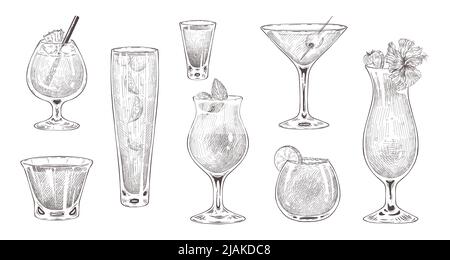 Set handgezeichneter Cocktailgläser Stock Vektor
