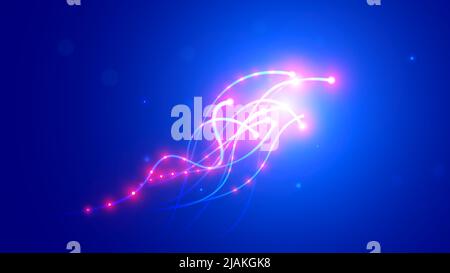 Optische Leitung. Verkehr von lichtoptischem digitalem Signal im Kabel. Technologie der Hochgeschwindigkeitsübertragung auf Glasfaser. Abstrakter Hintergrund oder Banner Stock Vektor