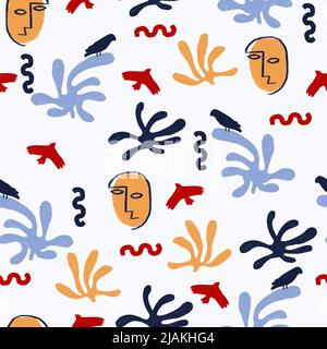 Matisse inspiriert abstrakt strukturierte Formen nahtlosen Hintergrund. Oberflächenmuster für Textilien, Geschenkpapier und Bekleidung. Stock Vektor