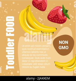 Toddler Food ohne GVO, Obst und Beeren Banner Stock Vektor