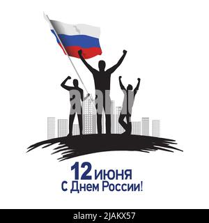 Happy Nationalfeiertag Russland. Flagge mit Gruppe von Menschen. vektor-Illustration Design Stock Vektor