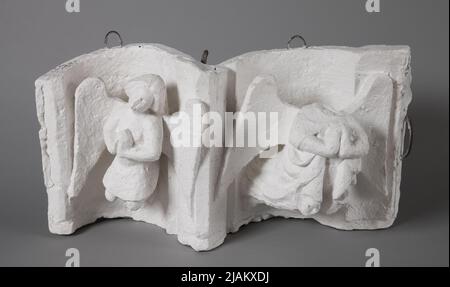 Das Haupt Christi, umgeben von fünf anbetenden Engeln (Fragment anbetende Engel) im Schlüssel des Fensters der östlichen Wand des Apsis (E) Presbyterus, Basilika. Übernahme der Jungfrau Maria (Mariacki), Kraków Stockfoto