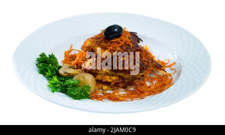 Karottenpasteten mit Karottensaft Stockfoto