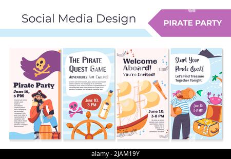 Piratenparty-Werbung bei Stories-Bannerset Stock Vektor