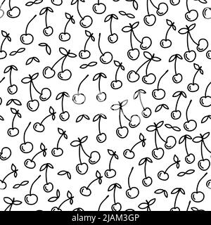 Nahtloses Muster von Hand gezeichnete Doodle Kirschbeeren. Stock Vektor