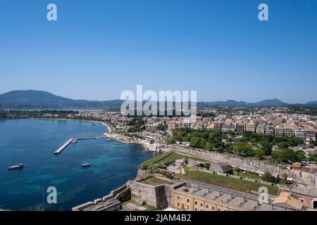 Blick von der alten Festung in Korfu-Stadt, Korfu oder Kerkyra, Griechenland Stockfoto