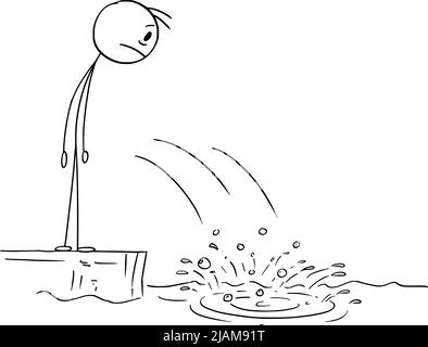 Person oder Geschäftsmann zu Fuß auf falsche und gefährliche Weise, Vektor Cartoon Stick Figur Illustration Stock Vektor