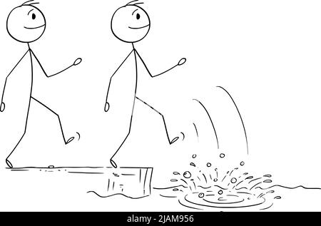 Personen oder Geschäftsleute gehen auf falsche und gefährliche Weise, Vektor Cartoon Stick Figur Illustration Stock Vektor