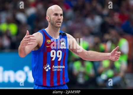 Belgrad, Serbien, 19.. Mai 2022. Nick Calathes vom FC Barcelona reagiert während des 2022 Turkish Airlines EuroLeague Final Four Belgrade Semifinals Zwischen dem FC Barcelona und Real Madrid in der stark Arena in Belgrad, Serbien. 19.Mai 2022. Kredit: Nikola Krstic/Alamy Stockfoto