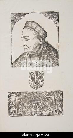 Sigismund I. der Alte (1467 1548), König von Polen, Großherzog von IIthuania, Wappen des Weißen Adlers und Vignette mit Wappen von Sigismund Augustus. Drei Abzüge. Porträt von Sigismund I. von Statuta Serrenissimi Domini Sigismundi Primi (.. ), Cracoviae 1524. Embleme aus Einer Sammlung von Holzschnitten verschiedener PoIIsh-Werke aus dem 16. Und 17. Jahrhundert, die heute in der Jagiellonen-Universität IIbrary aufbewahrt werden“ von J. Muczkowski, Kraków 1849, Pos. 1204 Monogramista C. S. Stockfoto