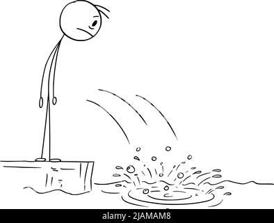 Person oder Geschäftsmann zu Fuß auf falsche und gefährliche Weise, Vektor Cartoon Stick Figur Illustration Stock Vektor