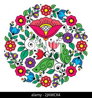 Skandinavische Volkskunst Vektor floralen Mandala Design Muster in Rahmen von der traditionellen Stickerei aus Schweden, Norwegen und Dänemark inspiriert Stock Vektor