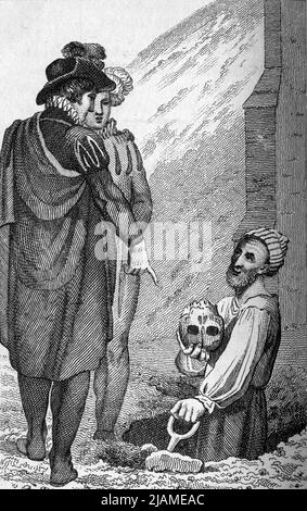 Hamlet, Horatio und der Grave Digger Weitere Titel: Hamlet, Prinz von Dänemark. (Shakespeare) M.J. Godwin & Co. (Verlag) Lamb, Charles, 1775-1834 (Autor) Lamb, Mary, 1764-1847 Stockfoto