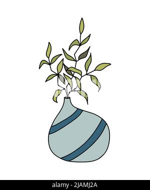 Blumentopf Vektor Hand gezeichnet Linie Kunst. Zimmerpflanzen. Blumen in Töpfen, Vektorgrafik. Einfaches Doodle Cliparts. Blumentopf-Symbol. Stock Vektor