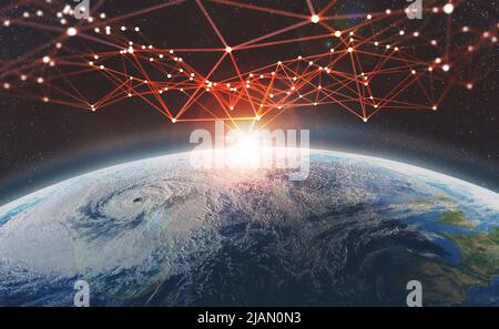 Globales Netzwerk auf dem Planeten Erde. Big-Data-Konzept. Blockchain. Elemente dieses Bildes, die von der NASA eingerichtet wurden Stockfoto