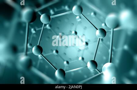 Molekulares Netz. Räumliche Struktur 3D Illustration. Nanotechnologie in der Medizin und der Molekularphysik. Innovation in der wissenschaftlichen Gemeinschaft Stockfoto