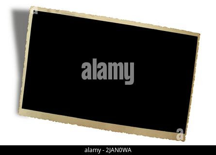 Vintage leere Postkarte, grungige Vorlage, freier Platz für Bilder, isoliert auf Weiß. Stockfoto