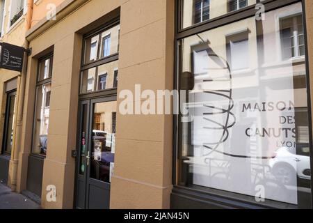 La Maison des Canuts - Arbeiterhaus Silks, Bezirk Croix-Rousse, Lyon, Region Auvergne Rhone-Alpen, Zentralfrankreich Stockfoto