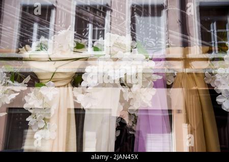 La Maison des Canuts - Arbeiterhaus Silks, Bezirk Croix-Rousse, Lyon, Region Auvergne Rhone-Alpen, Zentralfrankreich Stockfoto