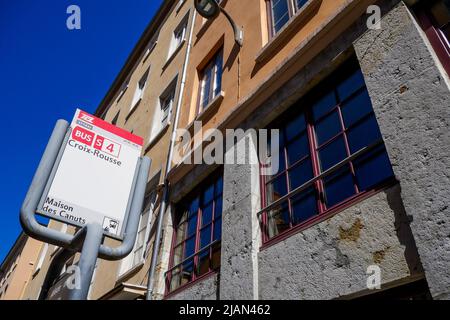 La Maison des Canuts - Arbeiterhaus Silks, Bezirk Croix-Rousse, Lyon, Region Auvergne Rhone-Alpen, Zentralfrankreich Stockfoto