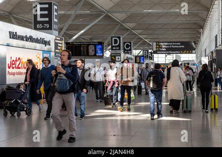 Reisende kommen am 31. Mai 2022 am Stansted Airport, London, England an. (Foto von Dominika Zarzycka/Sipa USA) Stockfoto