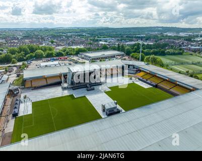 Vale Park , Robbie Williams Homecoming Konzert in Burslem Stoke on Trent Aerial Drone Blick auf die fertig GESTELLTE Bühne und die Region Port Vale FC Stockfoto