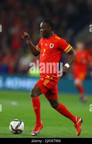 Rabbi Matondo von Wales in Aktion. Wales gegen Tschechische Republik, internationales Fußballfreundschaftsspiel für den HUMANITÄREN Appell DER DEC Ukraine in Cardiff Stockfoto