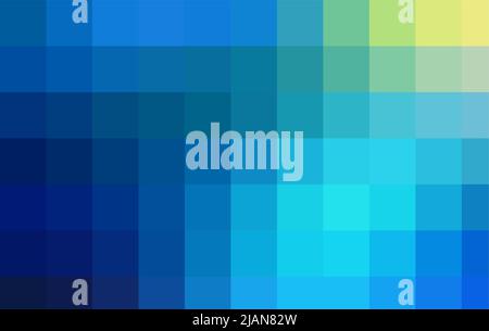 Verlauf blauer Hintergrund von dunklen bis hellen Quadraten. Abstraktes Muster aus quadratischen Pixeln im Meer. Eine Rückseite aus Mosaikquadraten für Branding, Kalender, Karte Stock Vektor