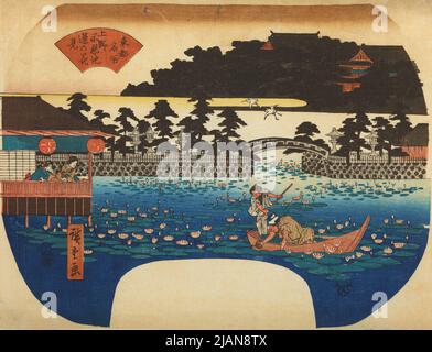 Bewundern der Lotusblumen auf dem Shinobazu Teich in Ueno, aus der Serie: Berühmte Ansichten von Toto (Edo) /Toto meisho HIROSHIGE, Ichiryusai (1797 1858) Stockfoto