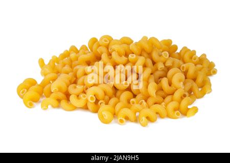 Cavatappi trockene Pasta Bio-Produkt isoliert auf dem weißen Hintergrund gelb Stockfoto
