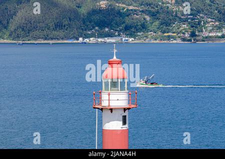 Landschaftsaufnahme des Flusses Valdivia aus Niebla, Los Rios, Chile Stockfoto