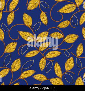 Blätter Stickerei Farbe Illustration, Ethno-Stoff floralen nahtlose Muster Stock Vektor