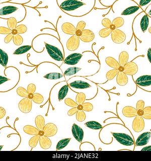Blume Stickerei Farbe Illustration, Ethno-Stoff floral nahtlose Muster Stock Vektor